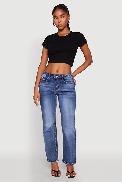 Womens Basic Ribbed Knit Cropped Tee,