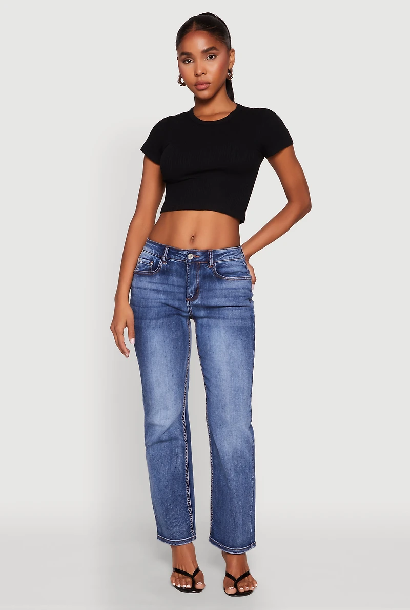 Basic Ribbed Knit Cropped Tee