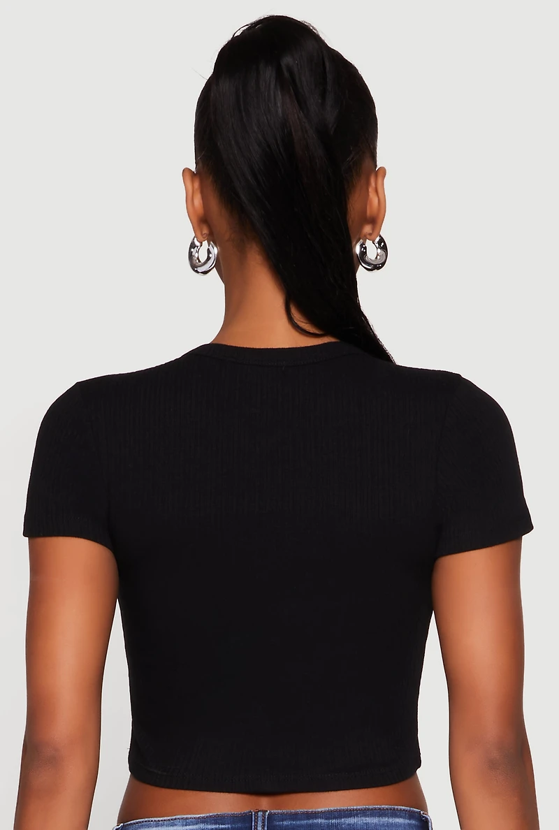 Basic Ribbed Knit Cropped Tee