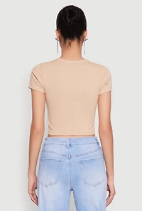 Womens Basic Ribbed Knit Cropped Tee,
