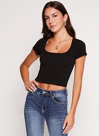 Womens Basic Scoop Neck Cropped Tee,