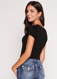 Womens Basic Scoop Neck Cropped Tee,