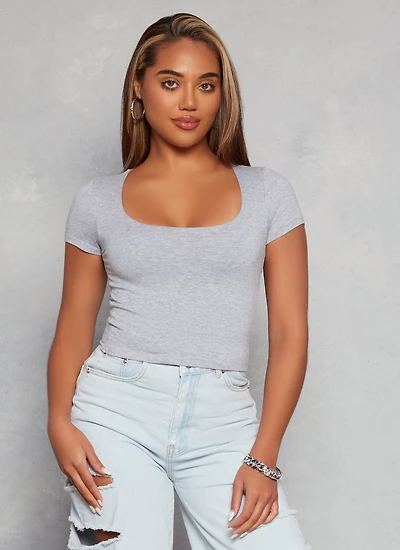 Womens Basic Scoop Neck Cropped Tee,