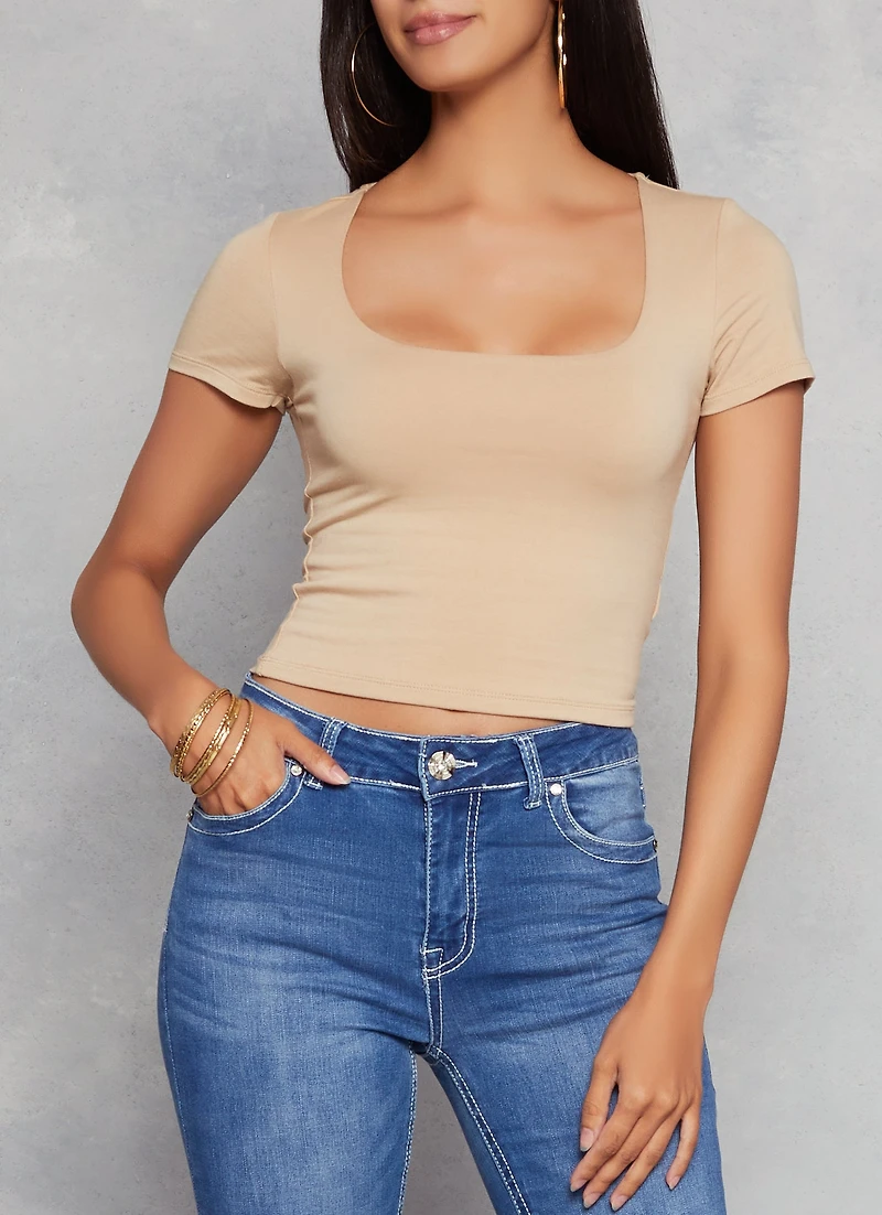 Womens Basic Scoop Neck Cropped Tee, S