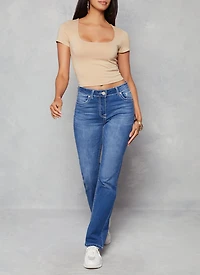 Womens Basic Scoop Neck Cropped Tee,