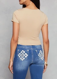 Womens Basic Scoop Neck Cropped Tee,