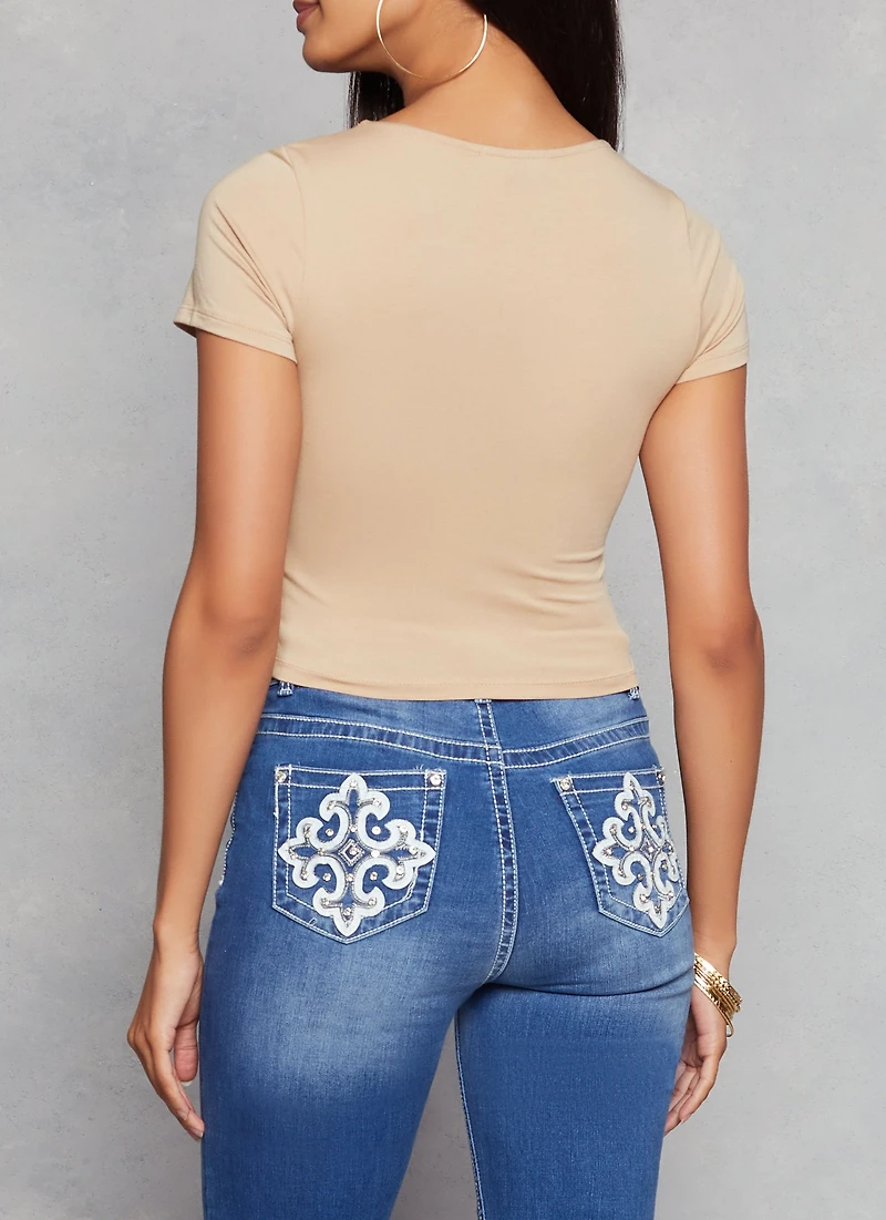 Womens Basic Scoop Neck Cropped Tee, S