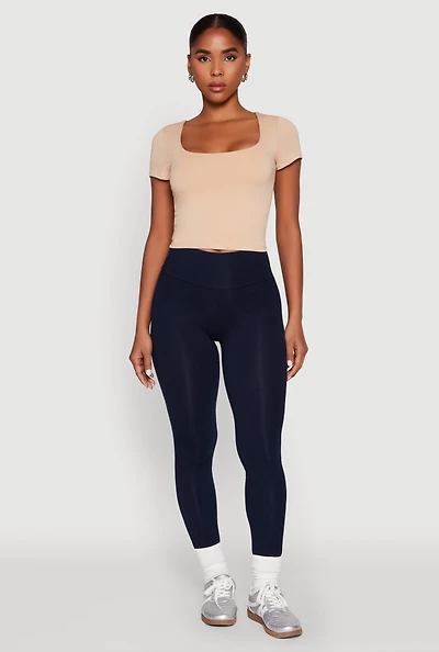 Womens Basic Scoop Neck Cropped Tee,