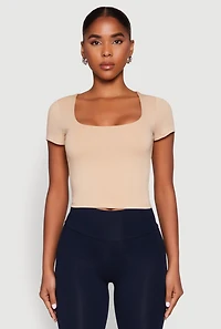 Womens Basic Scoop Neck Cropped Tee,