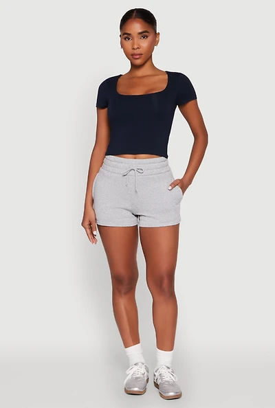 Womens Basic Scoop Neck Cropped Tee,