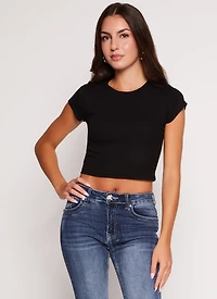 Ambiance Ribbed Knit Crew Neck Crop Top