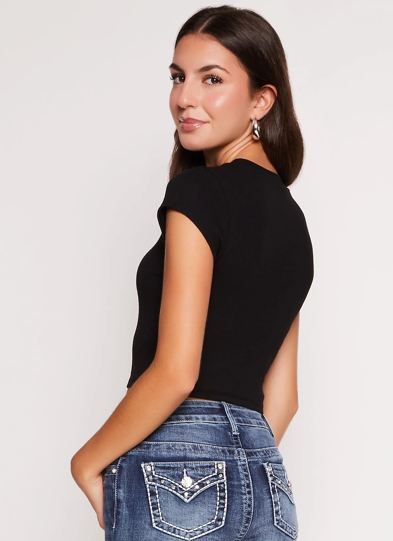 Ambiance Ribbed Knit Crew Neck Crop Top