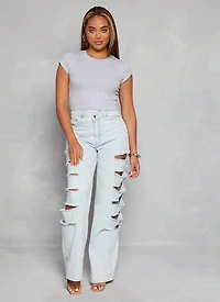 Womens Ambiance Ribbed Knit Crew Neck Crop Top, S