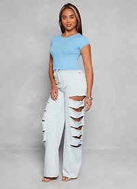 Ambiance Ribbed Knit Crew Neck Crop Top