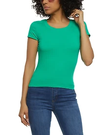 Womens Basic Crew Neck T Shirt, Green, Size S