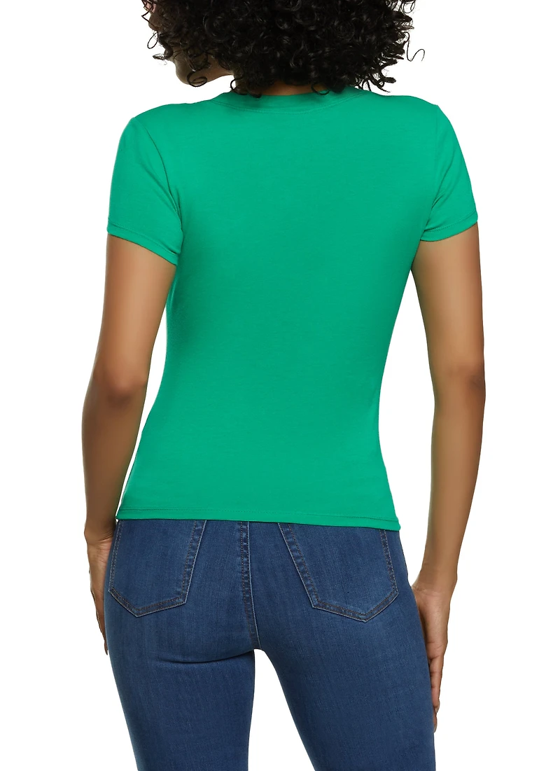 Womens Basic Crew Neck T Shirt, Green, Size S