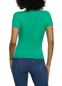 Womens Basic Crew Neck T Shirt, Green, Size S
