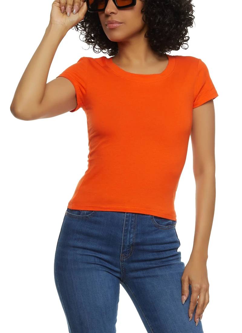 Womens Basic Crew Neck T Shirt, Orange, Size M