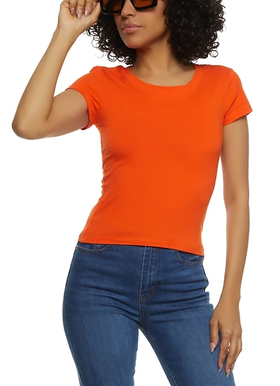Womens Basic Crew Neck T Shirt, Orange, Size M