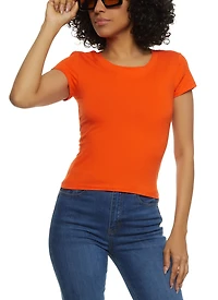 Womens Basic Crew Neck T Shirt, Orange, Size M