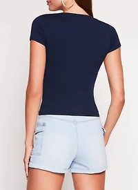 Womens Solid V Neck Short Sleeve Tee,