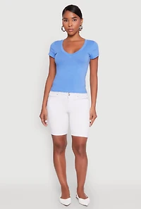 Womens Solid V Neck Short Sleeve Tee,