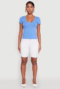 Womens Solid V Neck Short Sleeve Tee,