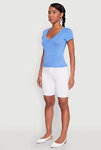 Womens Solid V Neck Short Sleeve Tee,