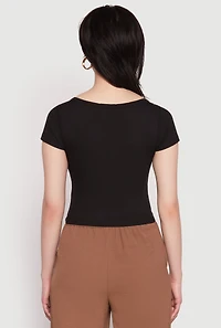 Womens Waffle Knit Short Sleeve Crop Top,