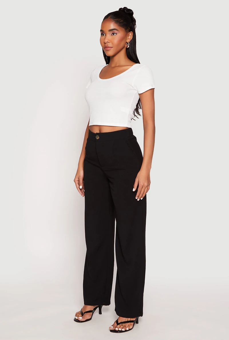 Waffle Knit Short Sleeve Crop Top