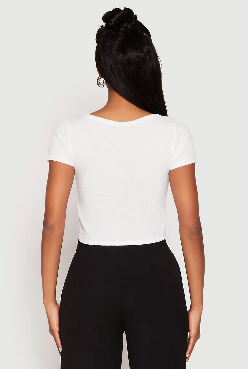 Waffle Knit Short Sleeve Crop Top