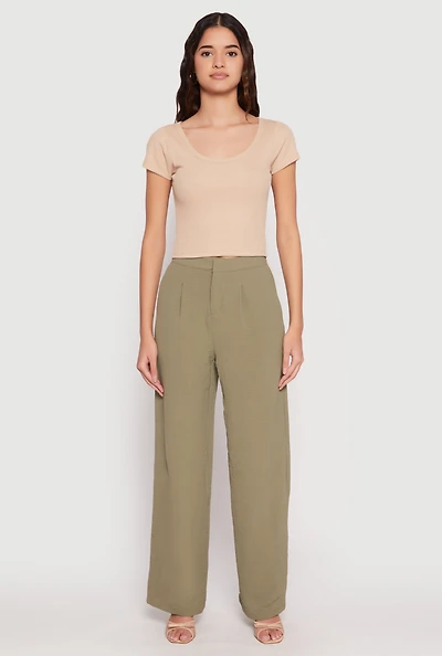 Womens Waffle Knit Short Sleeve Crop Top,