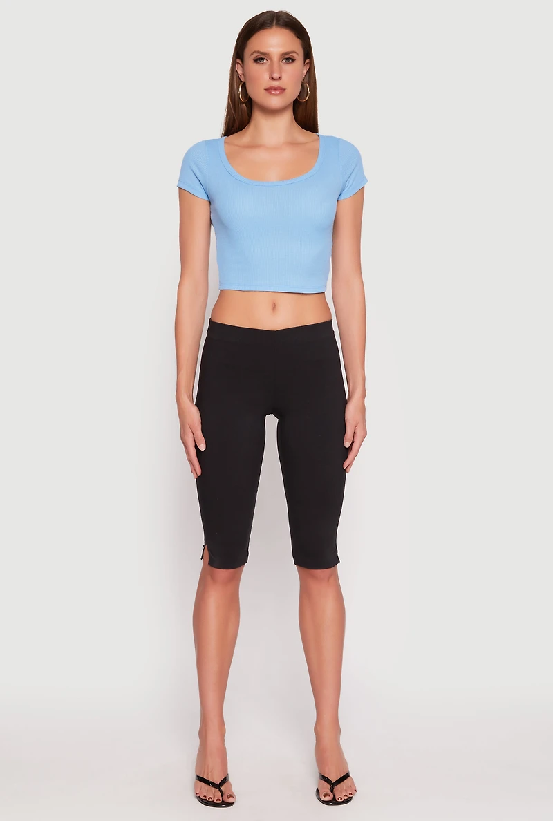 Womens Waffle Knit Short Sleeve Crop Top, S