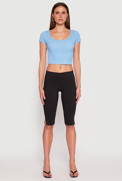 Womens Waffle Knit Short Sleeve Crop Top, S