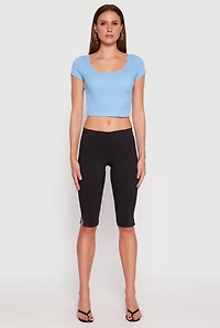 Womens Waffle Knit Short Sleeve Crop Top, S
