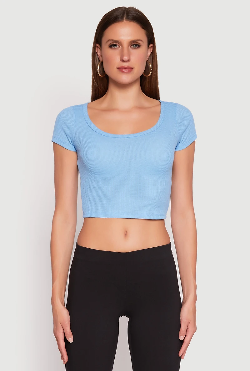 Waffle Knit Short Sleeve Crop Top