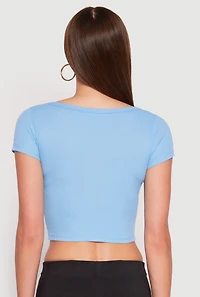 Womens Waffle Knit Short Sleeve Crop Top,