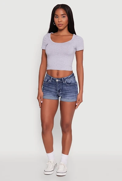 Womens Ambiance Classic Fit Scoop Neck Short Sleeve Cropped Tee,