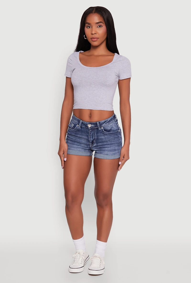 Womens Ambiance Classic Fit Scoop Neck Short Sleeve Cropped Tee, M