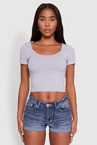 Womens Ambiance Classic Fit Scoop Neck Short Sleeve Cropped Tee, M