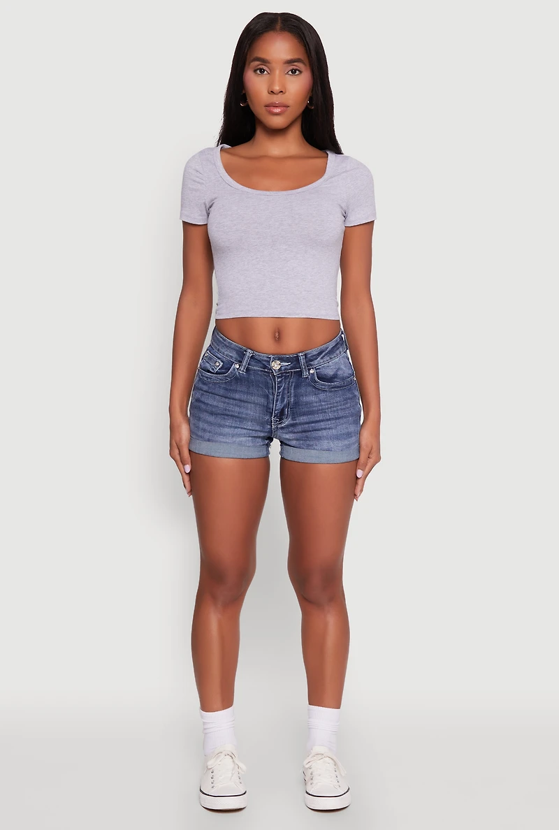Womens Ambiance Classic Fit Scoop Neck Short Sleeve Cropped Tee, M