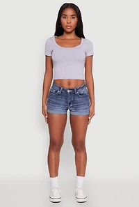 Womens Ambiance Classic Fit Scoop Neck Short Sleeve Cropped Tee, M