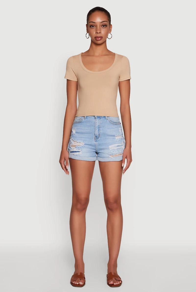 Womens Ambiance Classic Fit Scoop Neck Short Sleeve Cropped Tee,