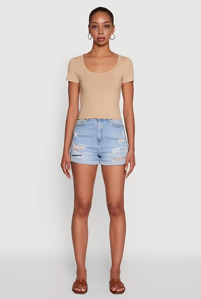 Womens Ambiance Classic Fit Scoop Neck Short Sleeve Cropped Tee,