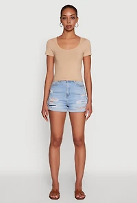 Womens Ambiance Classic Fit Scoop Neck Short Sleeve Cropped Tee,