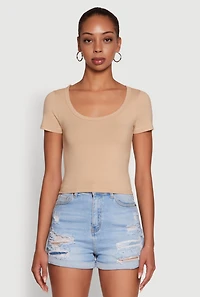 Womens Ambiance Classic Fit Scoop Neck Short Sleeve Cropped Tee,