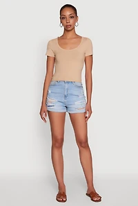 Womens Ambiance Classic Fit Scoop Neck Short Sleeve Cropped Tee,