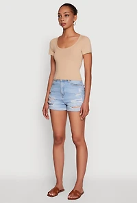Womens Ambiance Classic Fit Scoop Neck Short Sleeve Cropped Tee,