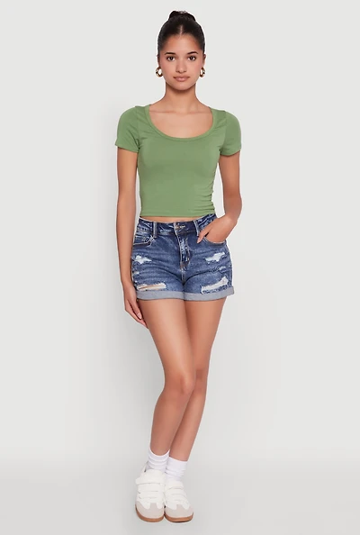 Womens Ambiance Classic Fit Scoop Neck Short Sleeve Cropped Tee,