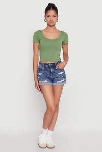 Womens Ambiance Classic Fit Scoop Neck Short Sleeve Cropped Tee,